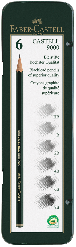 Castell 9000 graphite pencil, tin of 6