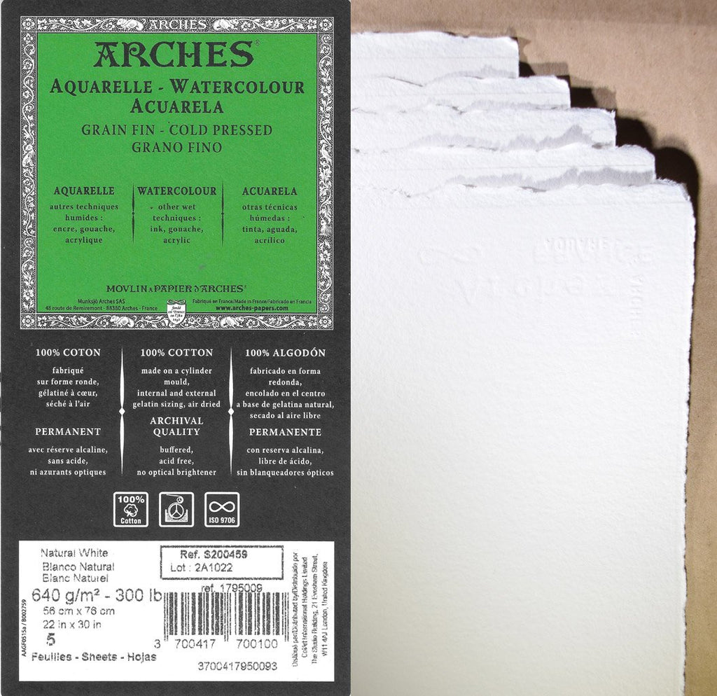 Arches Watercolor Paper - 22 x 30, Bright White, Cold Press, 300 lb,  Single Sheet