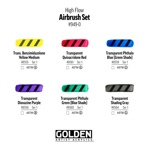 Golden High Flow Acrylic Set, 6-Color Airbrush Set