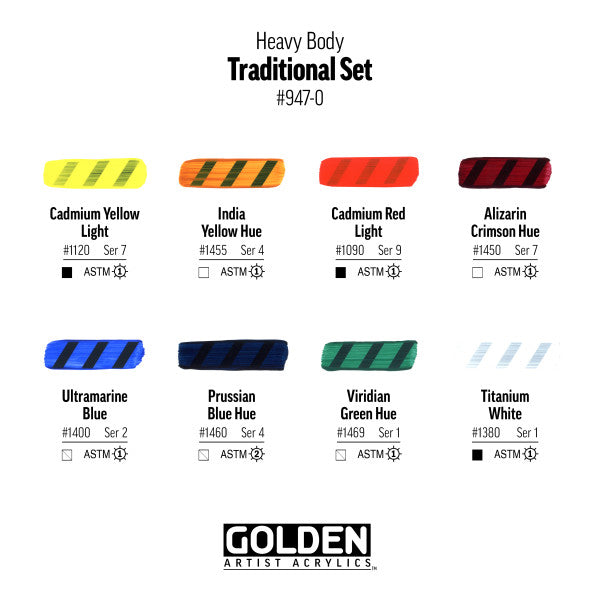 Golden Heavy Body Acrylic Set, 7-Color Heavy Body Traditional Set