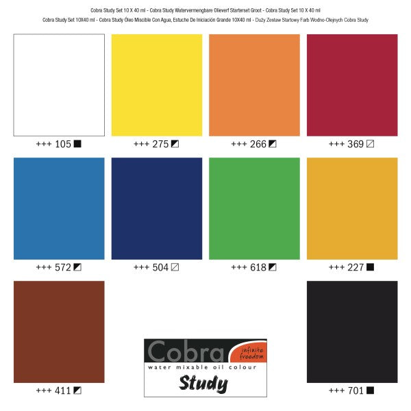 Cobra Study Water Mixable Oil Color Primary and Secondary Mixing Set, 10-40ml Tubes