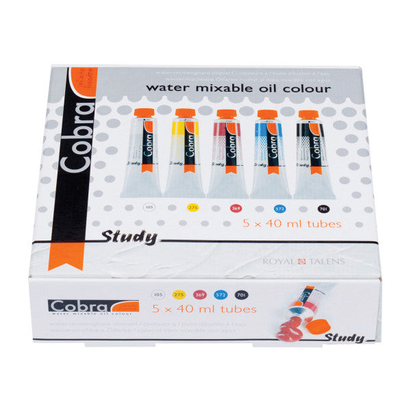 Cobra Study Water Mixable Oil Color Set, Primary, 5-Colors
