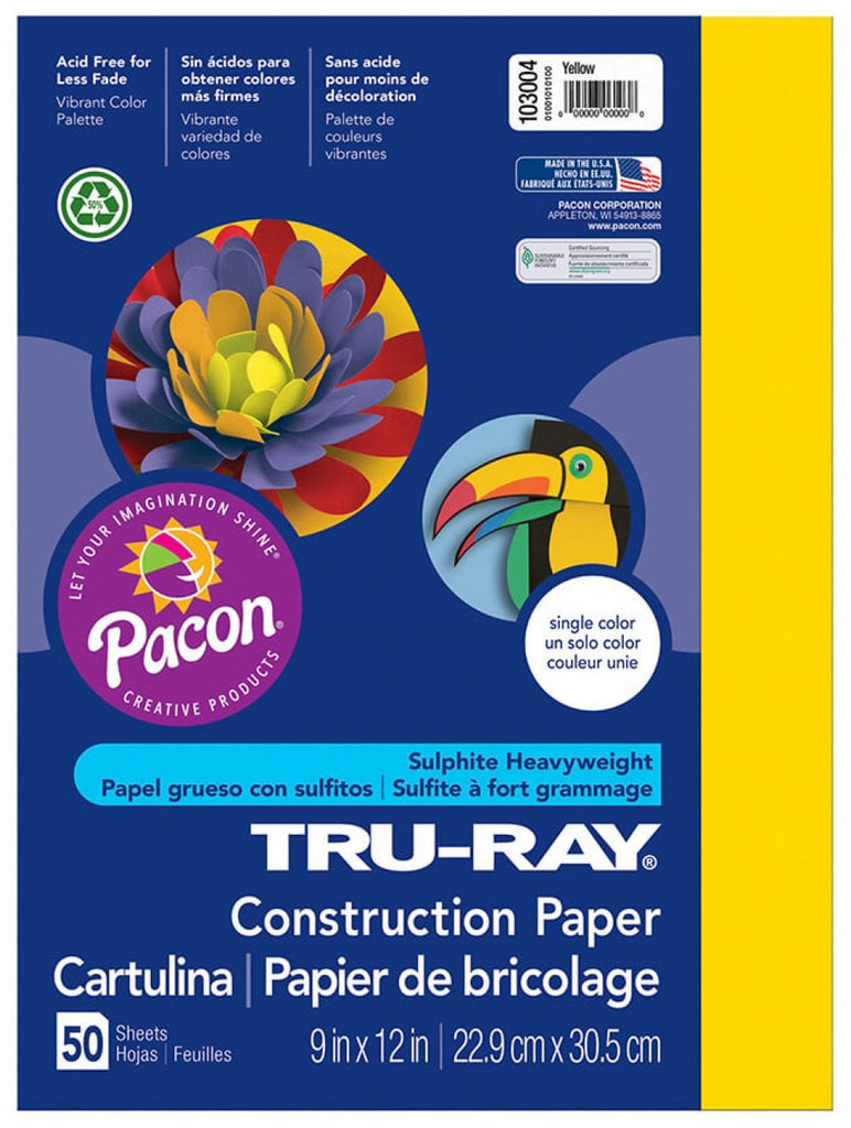 TruRay Yellow Construction Paper (50 Packs Per Case) [103004]