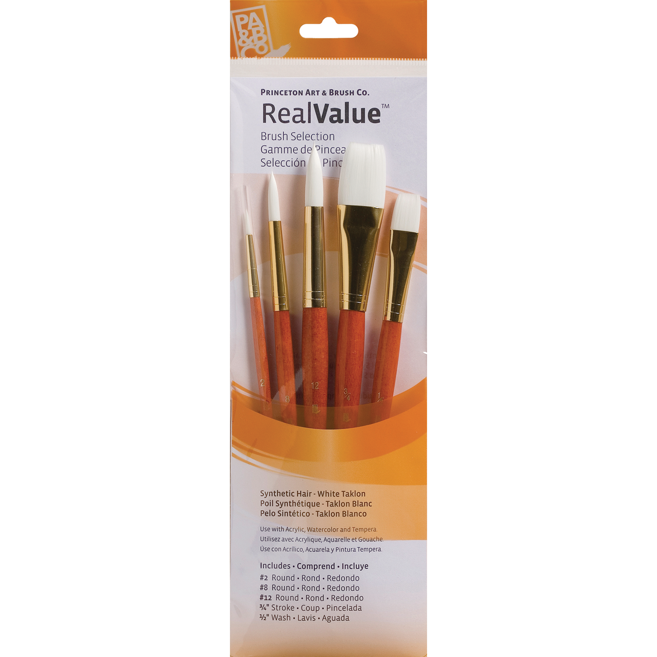 Princeton Real Value White Taklon Assortment 5 Pack