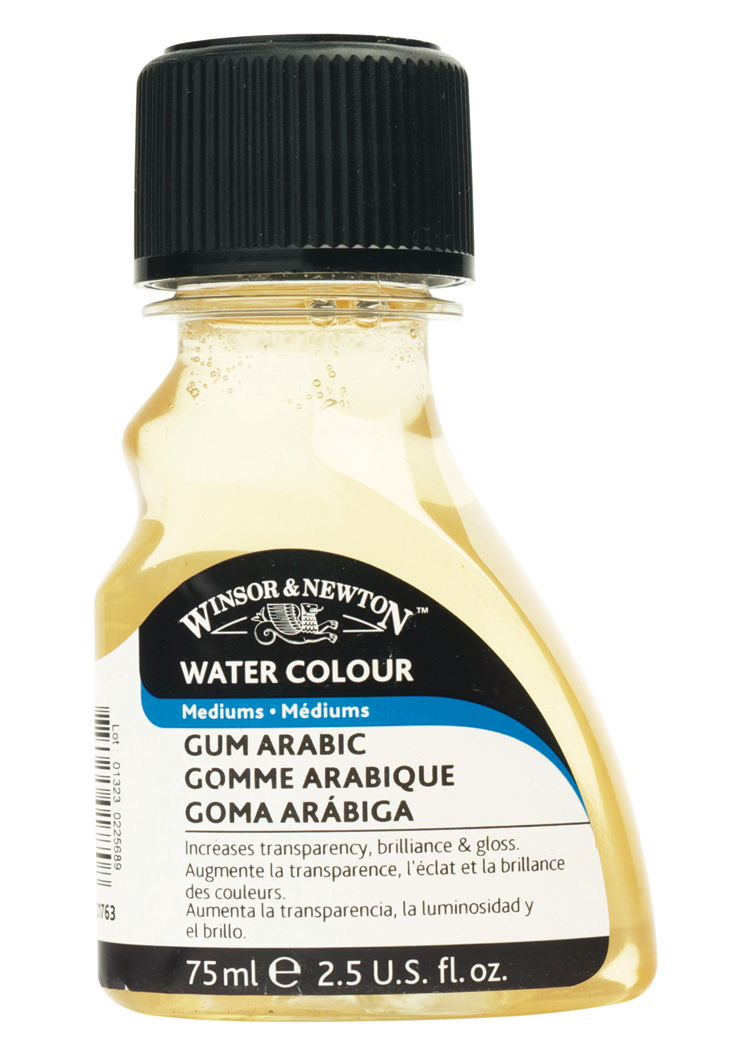 A pale solution that increases the gloss and transparency of watercolors.
