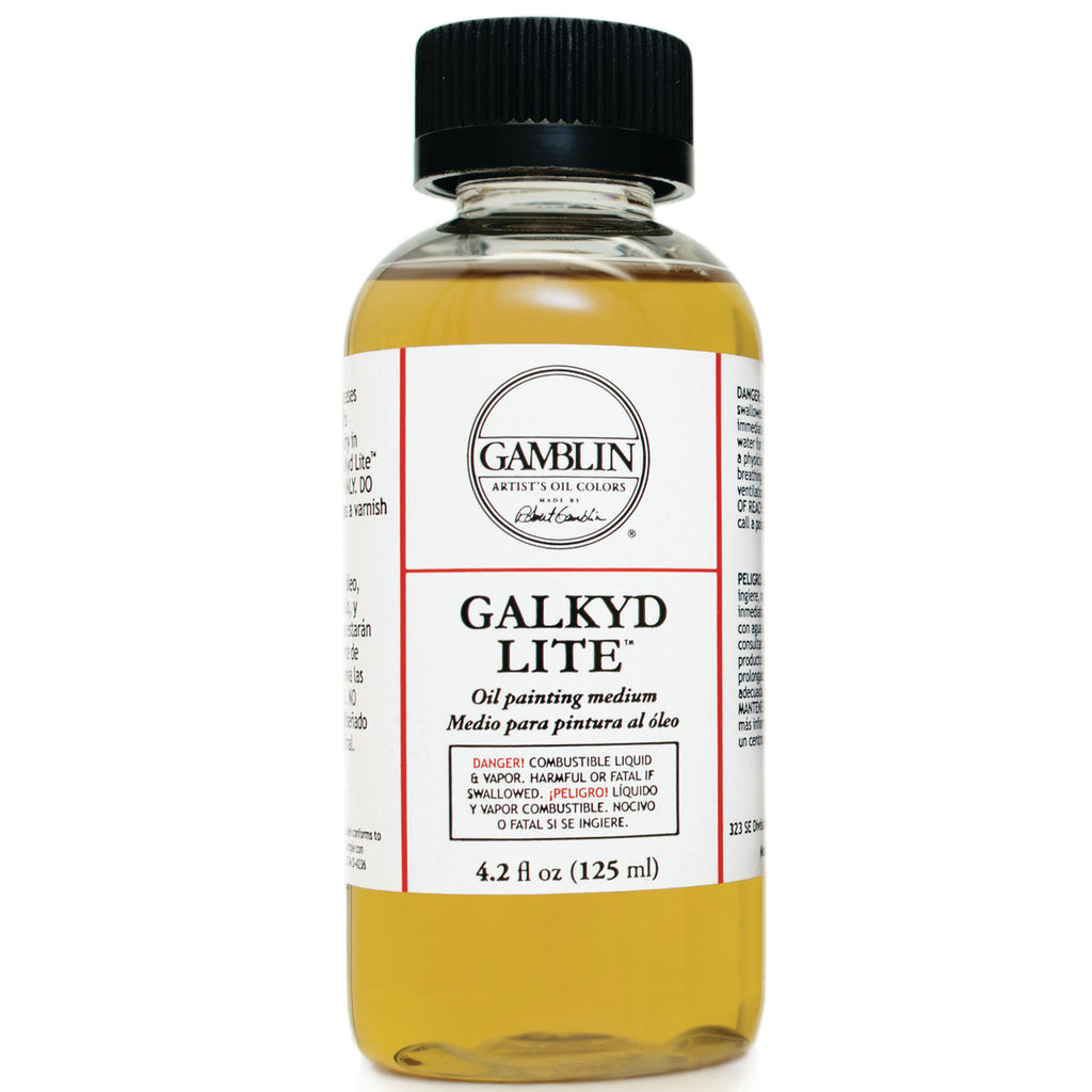 Galkyd Lite thins oil colors and increases transparency and gloss. It is more fluid and less glossy compared to Galkyd.