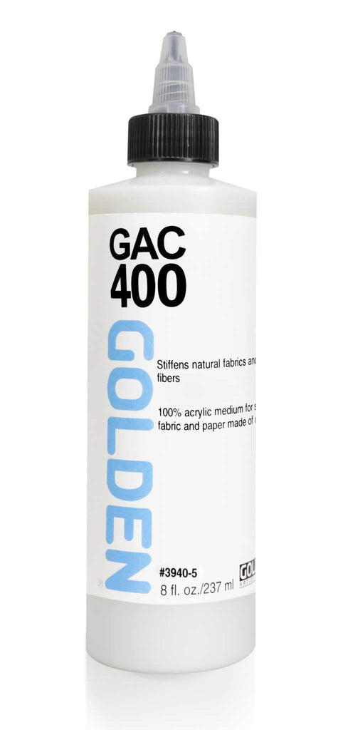 When applied over a fabric support, such as cotton, linen or silk, the GAC 400 will serve to dramatically stiffen the support.