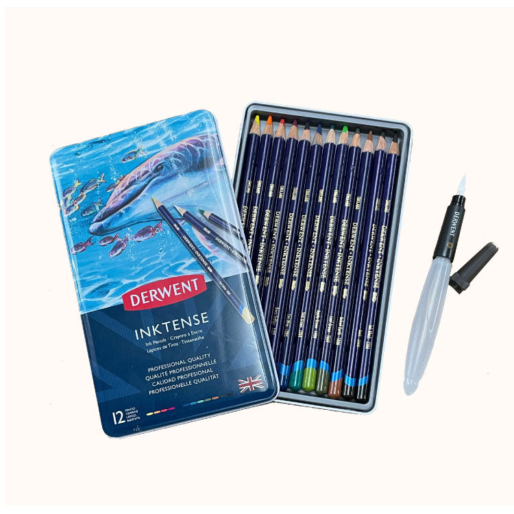 Derwent Inktense Pencil 12 Color Set with FREE Waterbrush