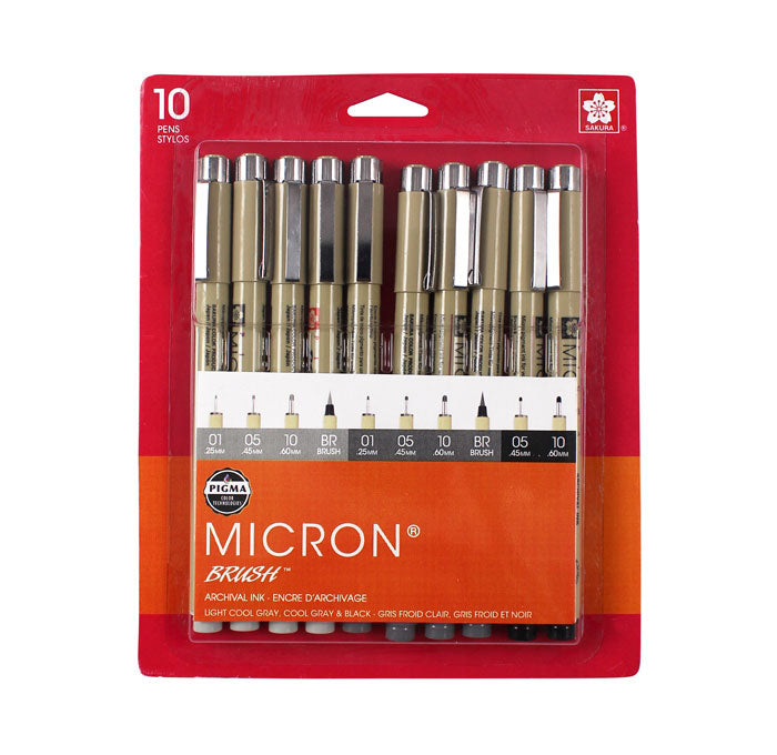 Pigma Micron 10 Pen Gray and Black Set