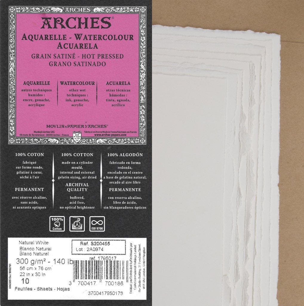 Arches Watercolor Paper 140 lb. Hot Press White 22 in. x 30 in. Sheet