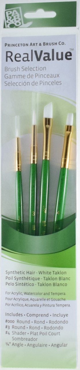 Princeton Real Value White Taklon Round/AngleShader 4 Pack
