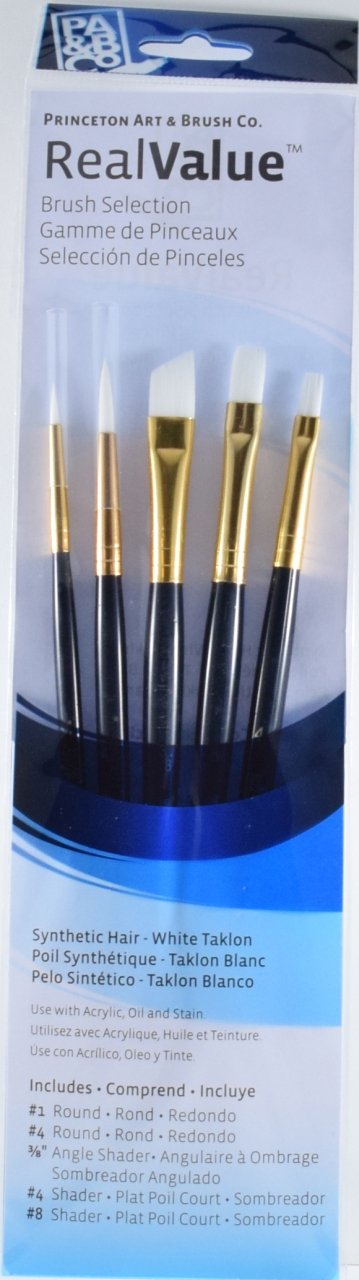 Princeton Real Value White Taklon Round/Shader 5 Pack